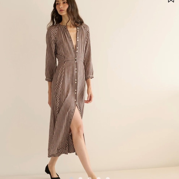 DÔEN Madelaine Plaid Button Up Fitted Dress XXL Good Condition - Picture 2 of 5